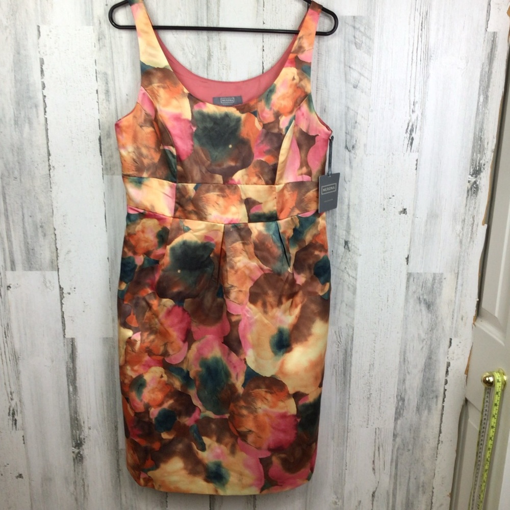 NWT Merona Watercolor Floral Dress Size 10 Career Target Sheath Multicolor.